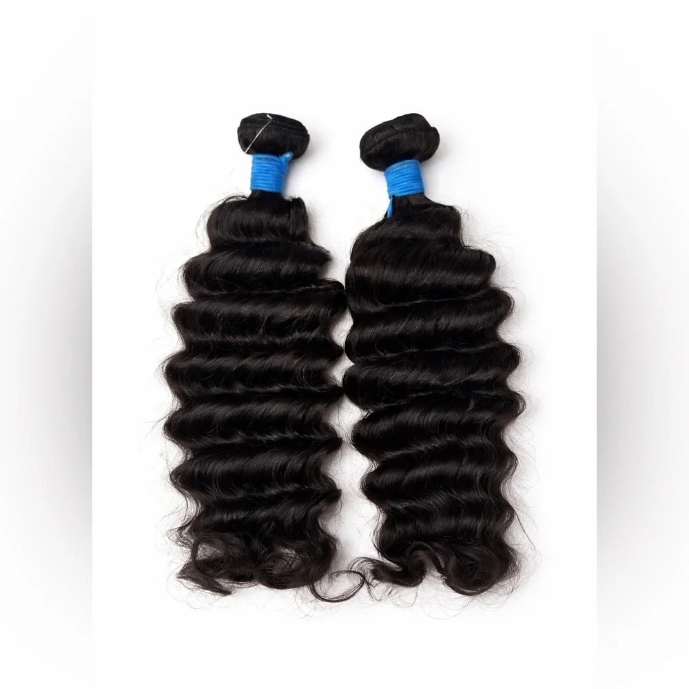 18” 200 Grams 100% Human Hair Deep Wave Bundles Black Weft Extensions
